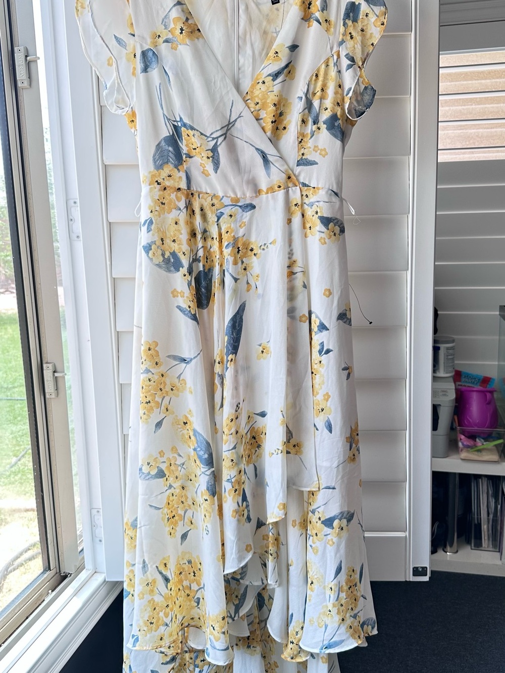 Lulus French Countryside White and Yellow Floral Print High-Low Dress